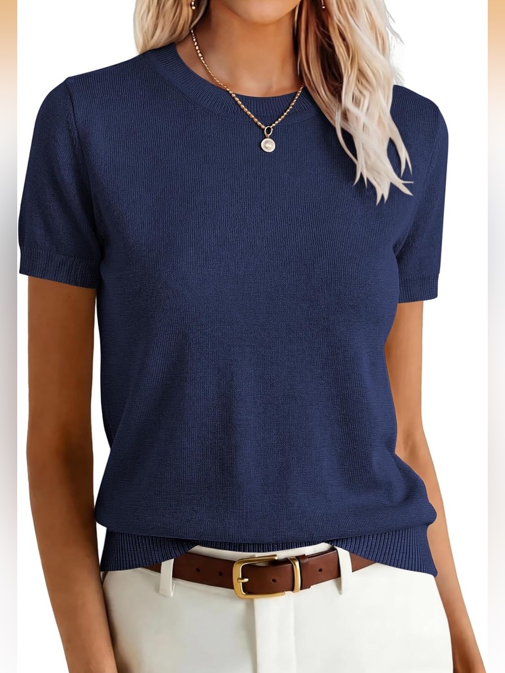 ANRABESS Womens Short Sleeve Sweaters Wool Blend Top